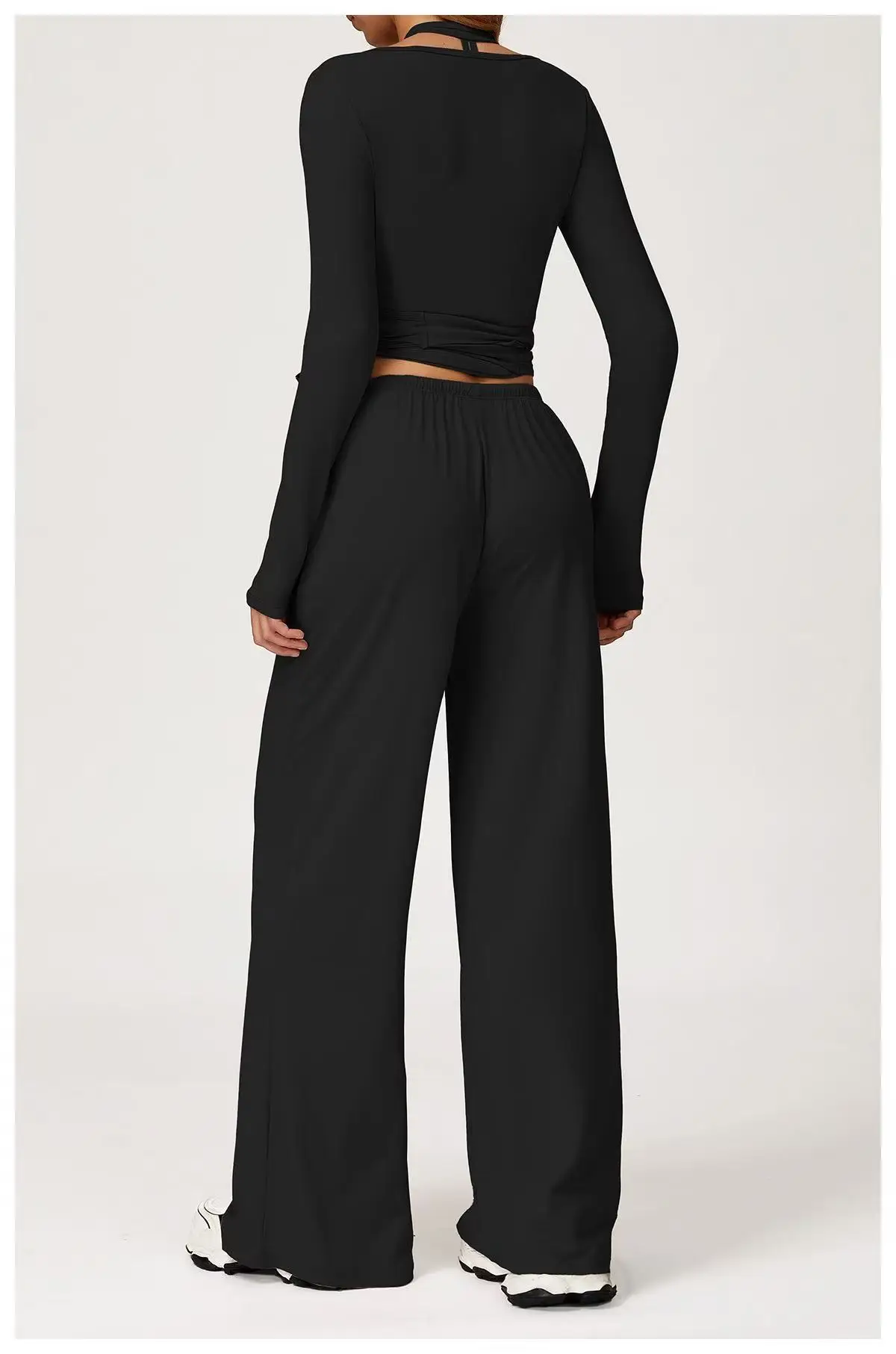 Yoga-Oberteil für Damen mit Kreuzgurten, Figurbetontes Sport-Top, Langärmeliges Fitness- und Pilates-Oberteil – Detail 5