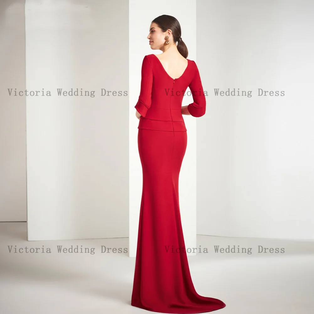 Eleganti abiti bordeaux per la madre della sposa O collo 3/4 maniche abiti da festa di nozze Appliques sirena lunghezza fino al pavimento pizzicars pettulybhouns