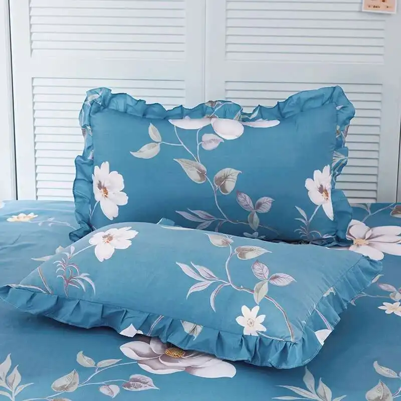 European Style Comfortable Flowers Pillowcase Set for Adult and Student, Ruffles Pillow Covers for Twin Bed, 2 PCs