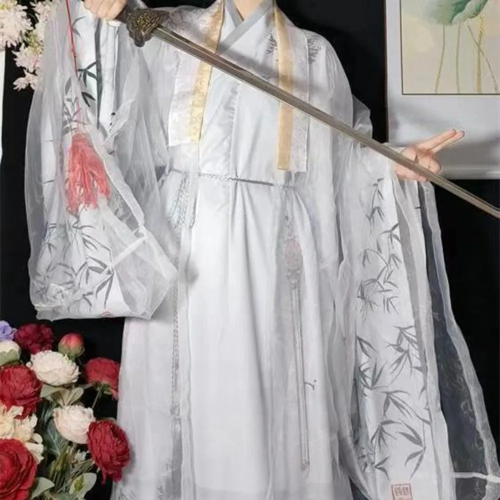 Hanfu traditionnel de prairie chinoise pour hommes, kimono imprimé en bambou, veste et robe intérieure pour hommes, costume de cosplay de carnaval d'Halloween