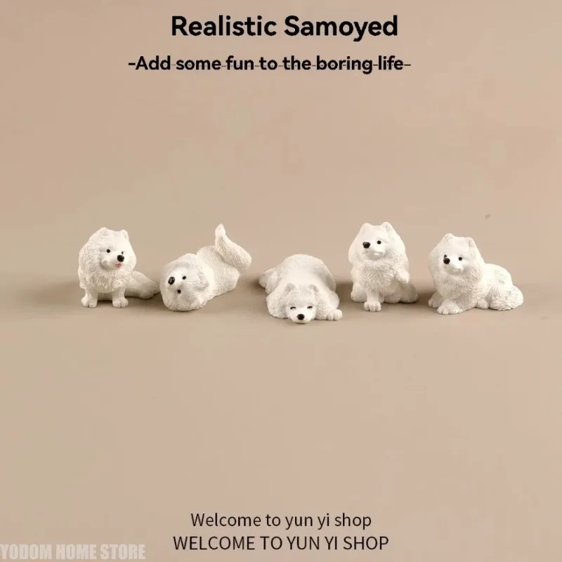 5PCS Mini Realistic Samoyed Figurines Kawaii Puppy Resin Ornaments Desktop Decor Miniature Model Home DIY Craft Accessories