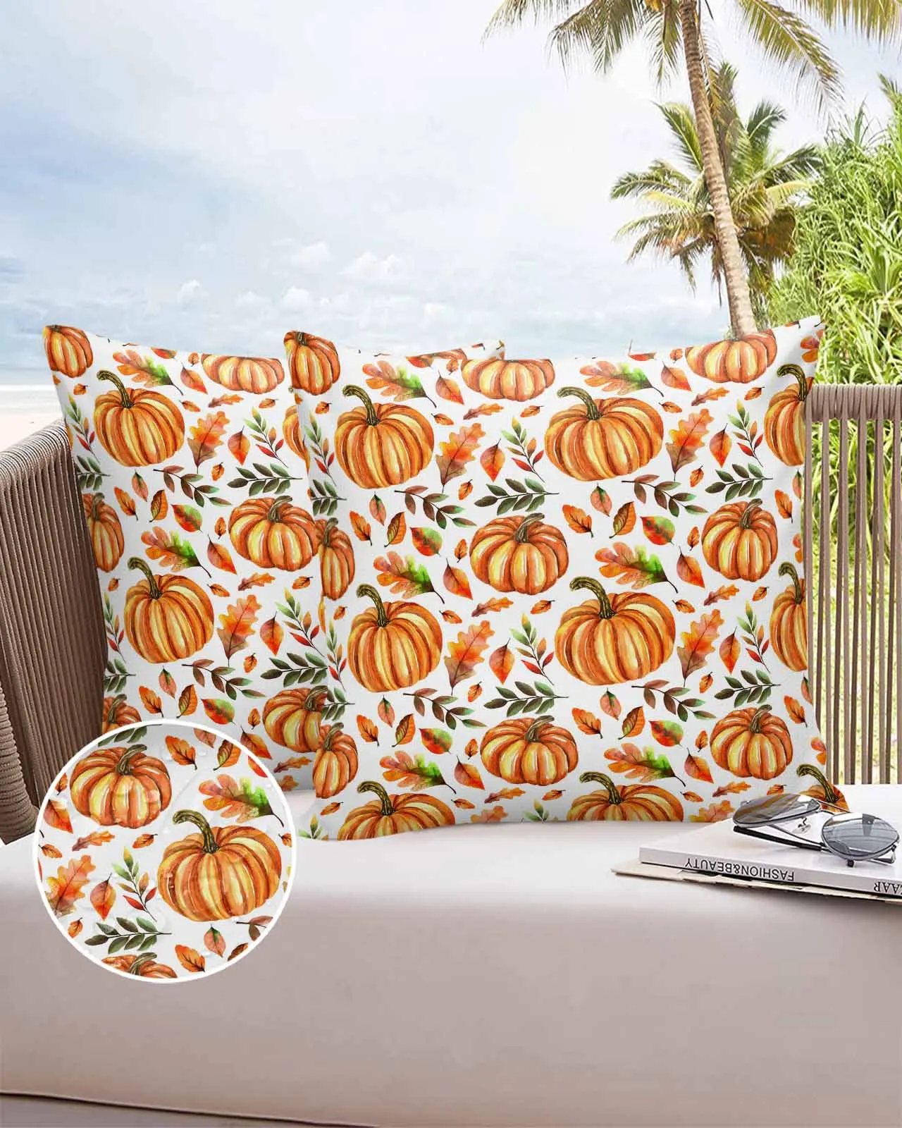 

Waterproof Pillow Cover Vintage Orange Thanksgiving Leaf Repeat Outdoor Pillowcase Case Garden Patio Cushion Covers Home Decor