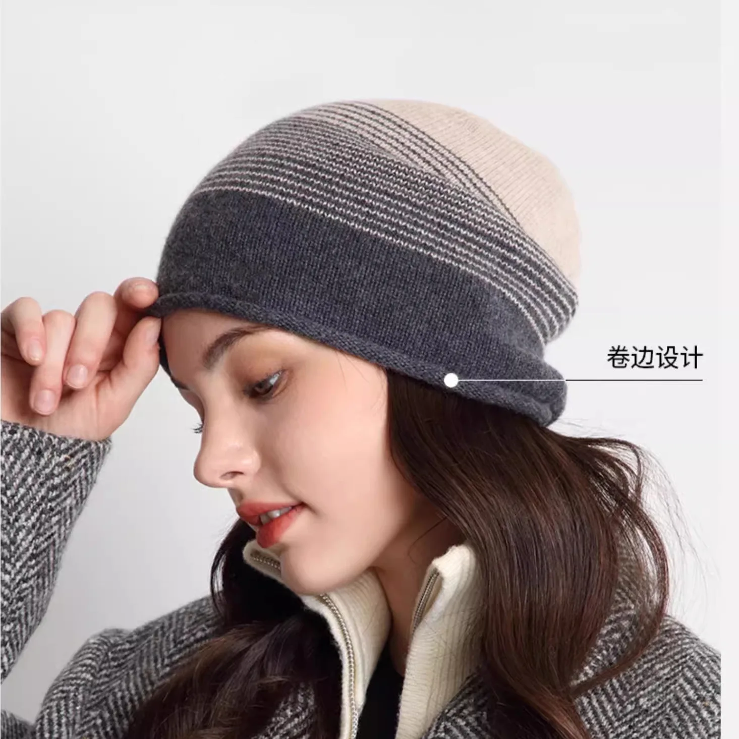 100% Merino Fine Wool Slouchy Beanie Soft Fashionable Rolled Edge Warm Knit Unisex Autumn Winter Casual Daily Wear