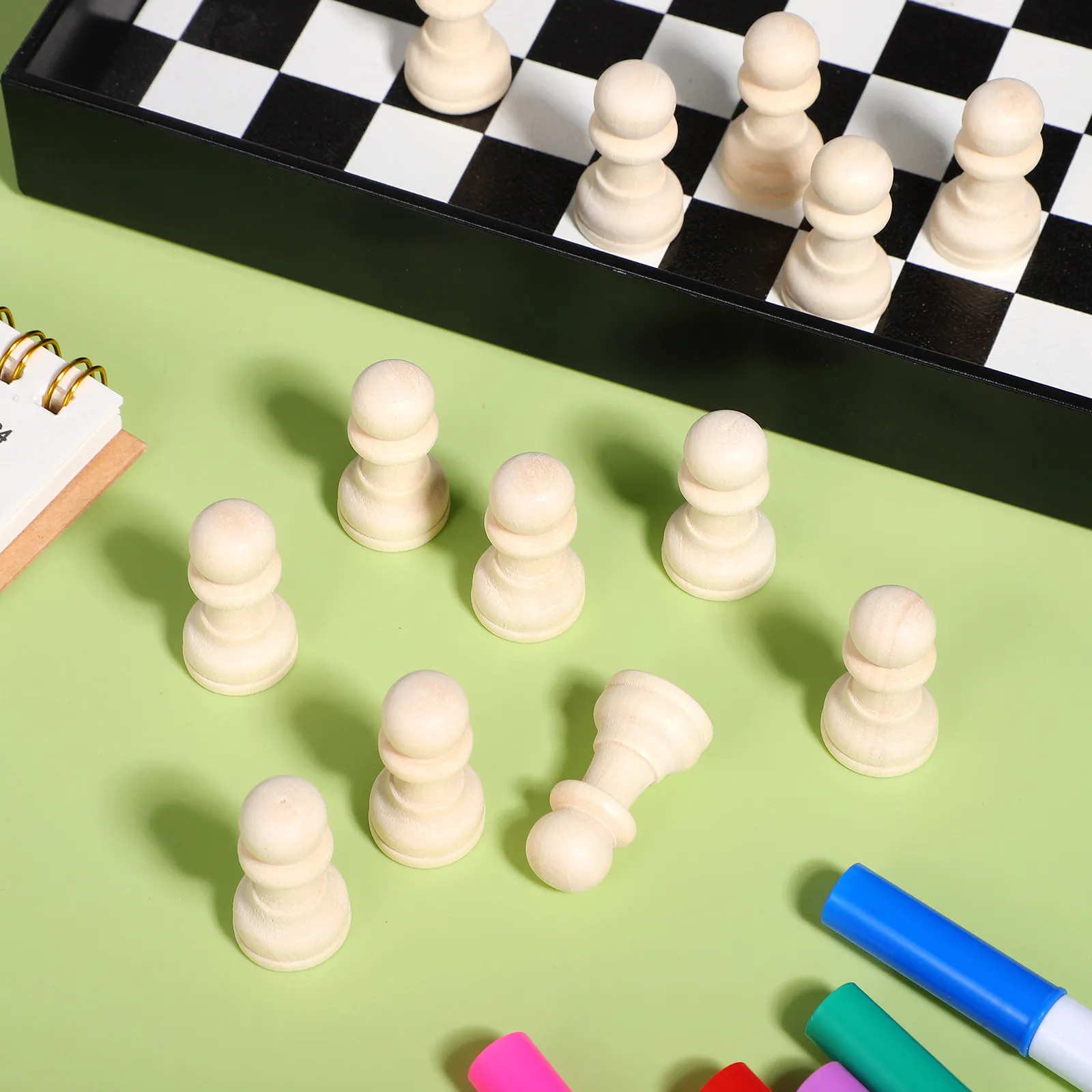 

50 шт. гладких деревянных шахматных фигур из лотосового дерева без заусенцев, необработанный деревянный шахматный набор для настольных игр, обучения, вечеринок и декора