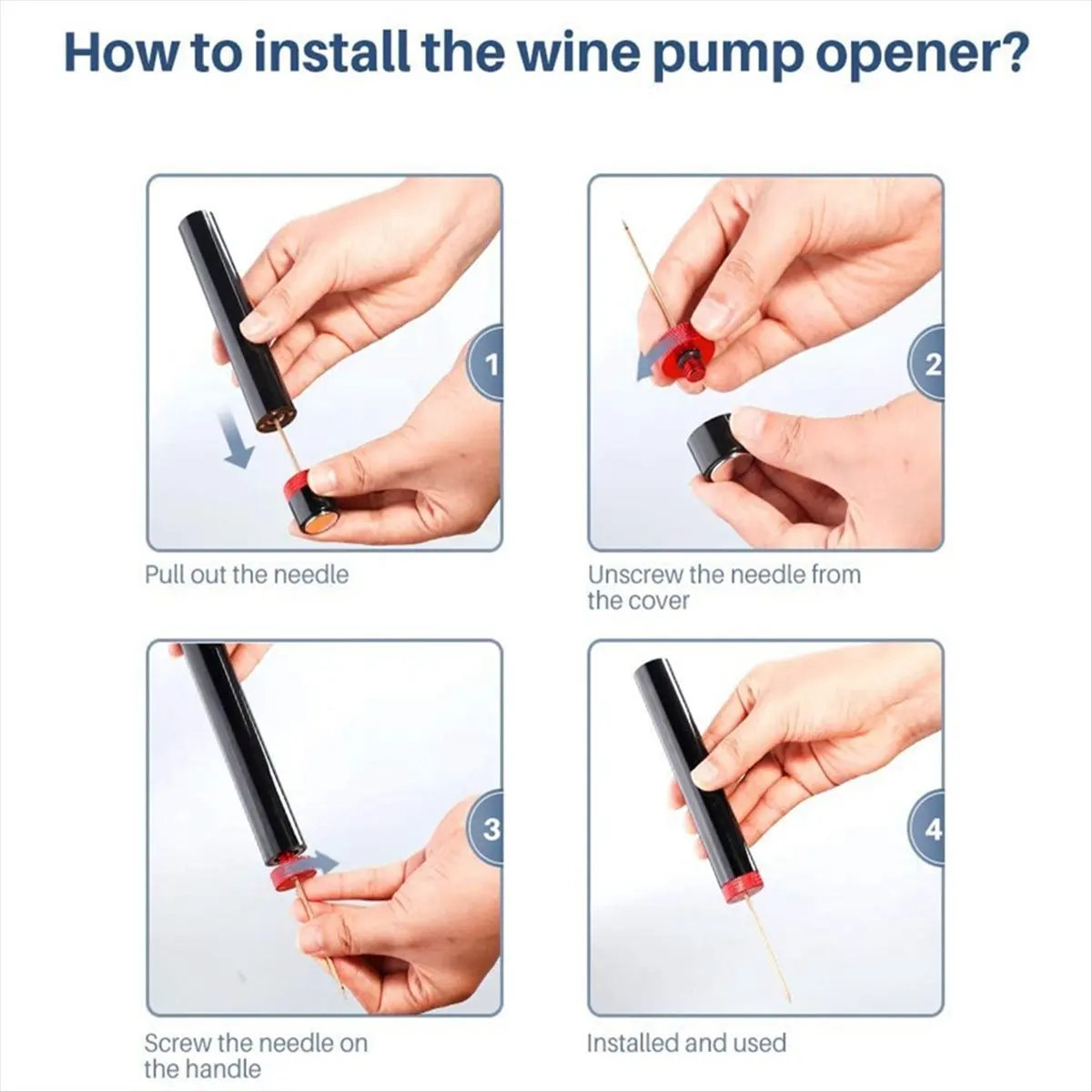 ABNQ Portable Stainless Steel Air Pump Wine Opener Air Pressure Corkscrew Pin Quick Remover Cork Barware Wine Tools Black