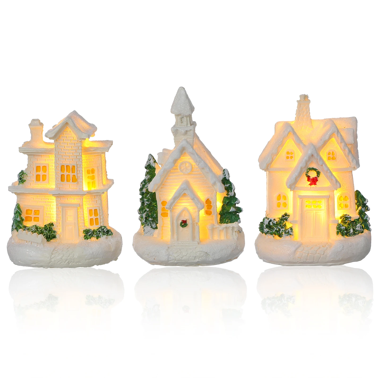 

3 Pcs Glowing Christmas House Decor Village Lights Accessories Household Resin Mini Lighted Houses s