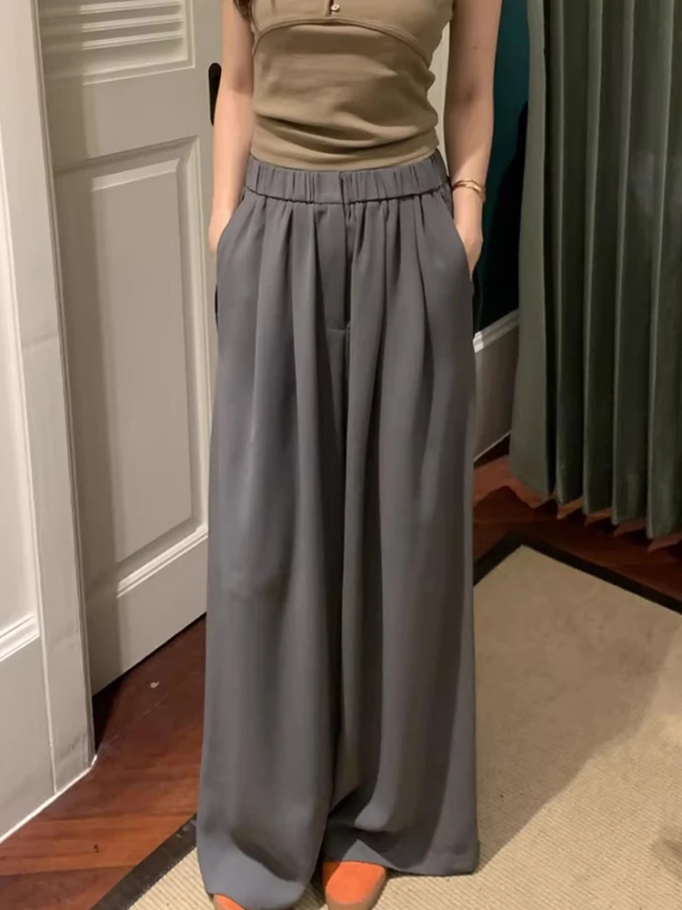 

SuperAen 2024 Korean Chic Summer Style Pleated Design High Waist Draping Casual Pants Wide Leg Pants