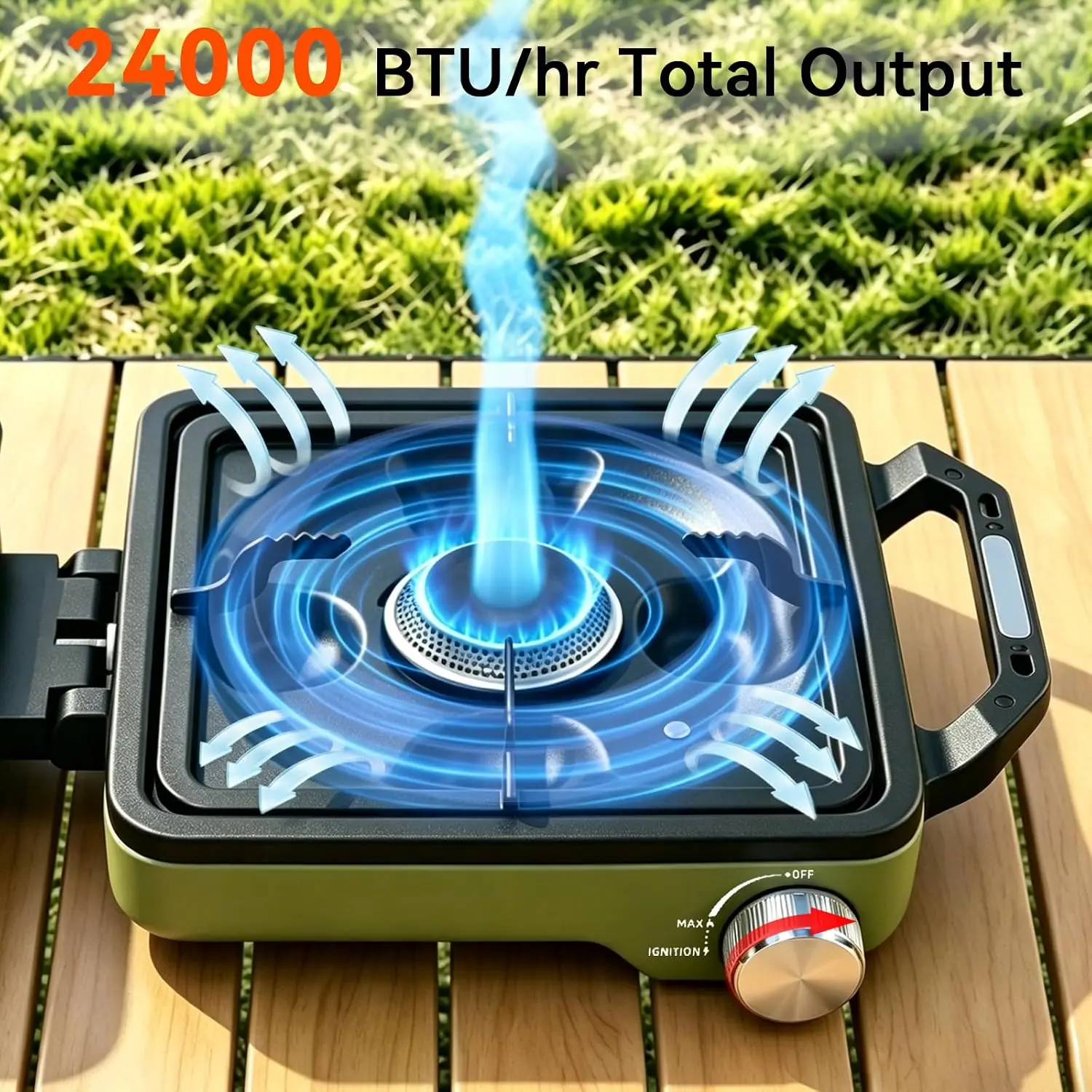 2-Burner Propane Camping Stove with Cooking Set, 24,000 BTU Outdoor Cooktop, Green