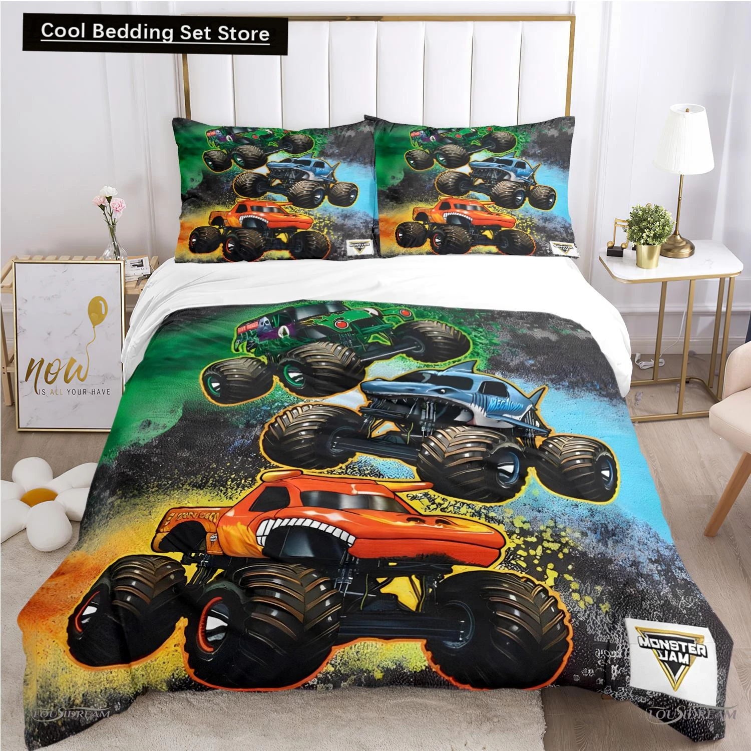 

Cartoon Monster Truck All Season Duvet Cover Comforter Bedding sets Soft Quilt Cover and Pillowcases Single/Double/Queen/King