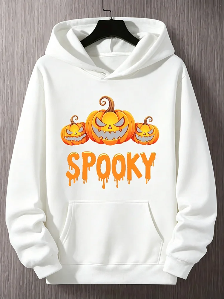 Sudadera con Capucha Holgada ParejasColor Gris ClaroDiseño Calabaza Luminosa Malvada Halloween para el Día de los Muertos