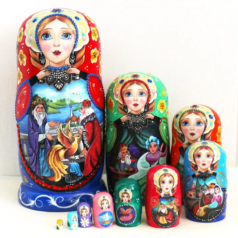 Russian Matryoshka Nesting Dolls Set 10Layers Hand-painted Wooden Dolls Nordic Farmhouse Home Decor Tabletop OrnamentHolidayGift