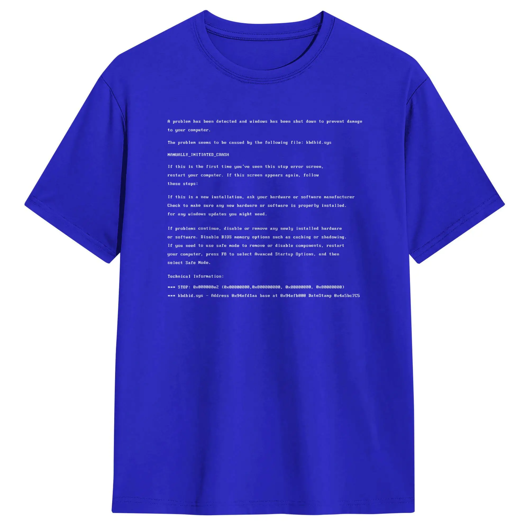 Men's Blue Screen of Death Error Tshirt Computer Crash PC T Shirts Tops Summer Streetwear Crewneck Harajuku Casual Tee Shirt