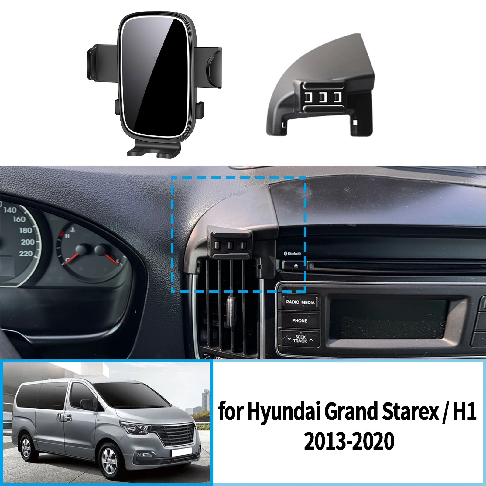 for Hyundai Grand Starex / H1 LHD 2013-2018 2019 2020 Stable Clip-On Screen Base Car Phone Mount
