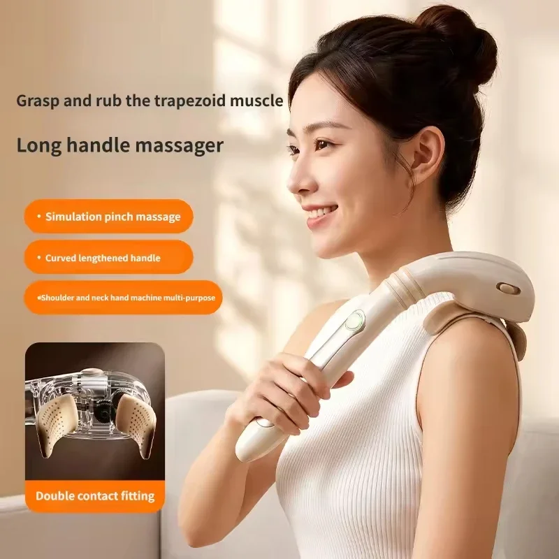 Long Handle Handheld Shoulder Neck Massager, Simulated Kneading Massage for Trapezius Muscle Relief