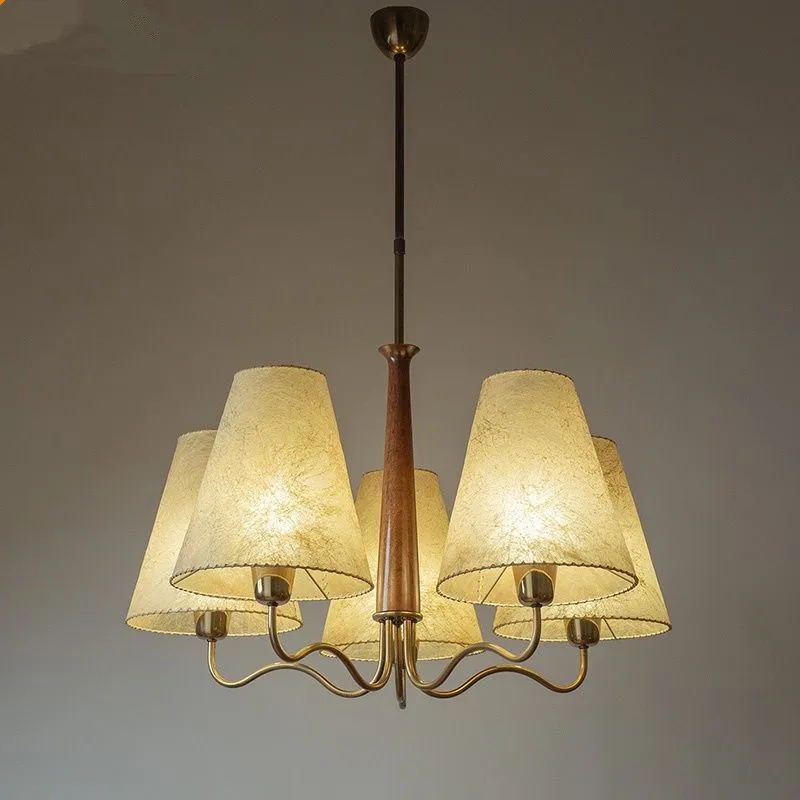 Antique Medieval Style Paper Lantern Chandelier For Bedroom Dining Room Living Room With Wooden Frame And Parchment Shade