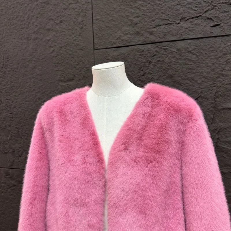 Cappotti invernali in pelliccia di visone sintetica da donna Nuova giacca a maniche lunghe con scollo a V Stili corti femminili Cappotto caldo addensato allentato Abbigliamento invernale