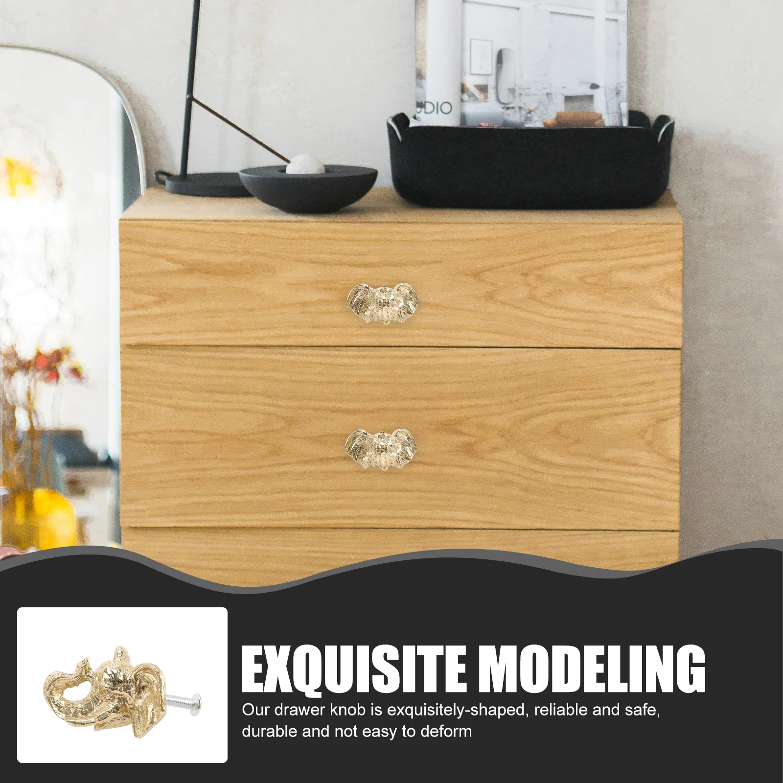 

Elephant Head Brass Cabinet Knob Decorative Furniture Drawer Pull Handle Durable Replacement Knob for Wardrobe Doors