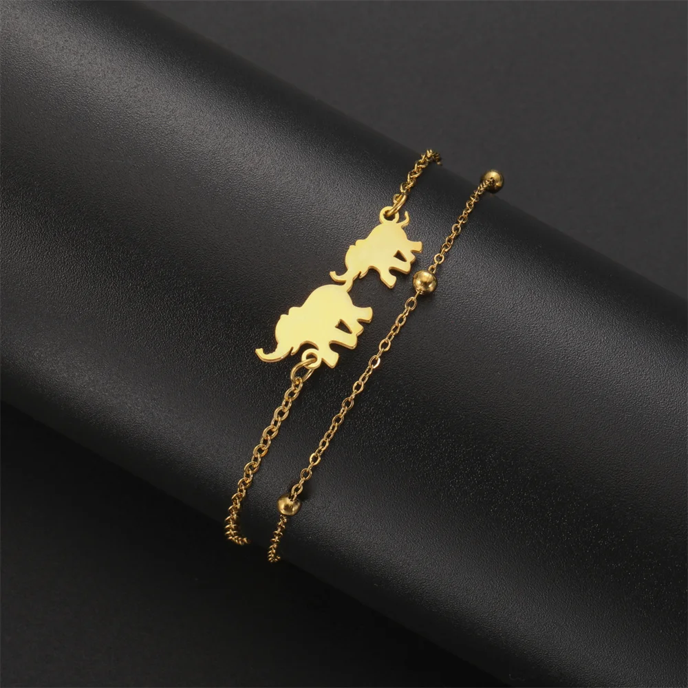 بلدي شكل الفيل سوار الحيوان سحر سوار الفولاذ المقاوم للصدأ الإسورة 2 طبقات جميلة الإناث أساور مجوهرات هدايا الفتيات