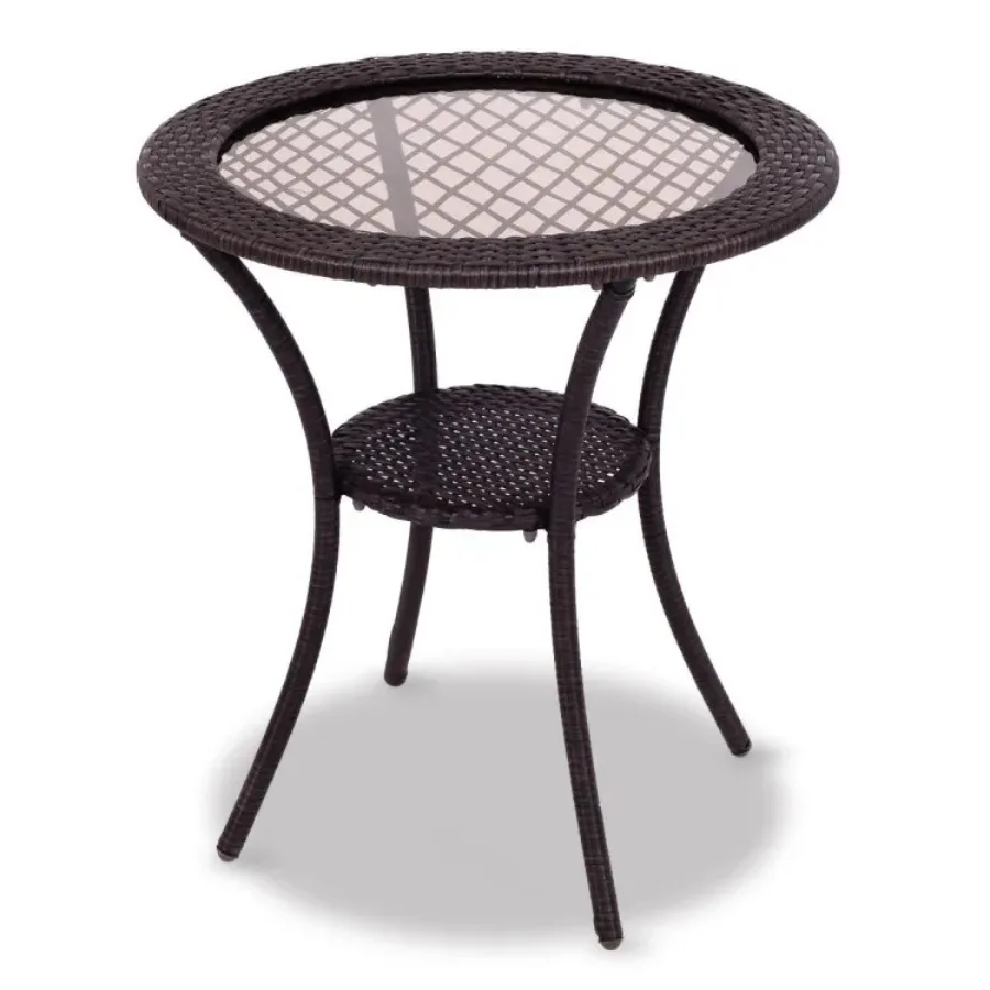 

Round Rattan Wicker Coffee Table with Lower Shelf