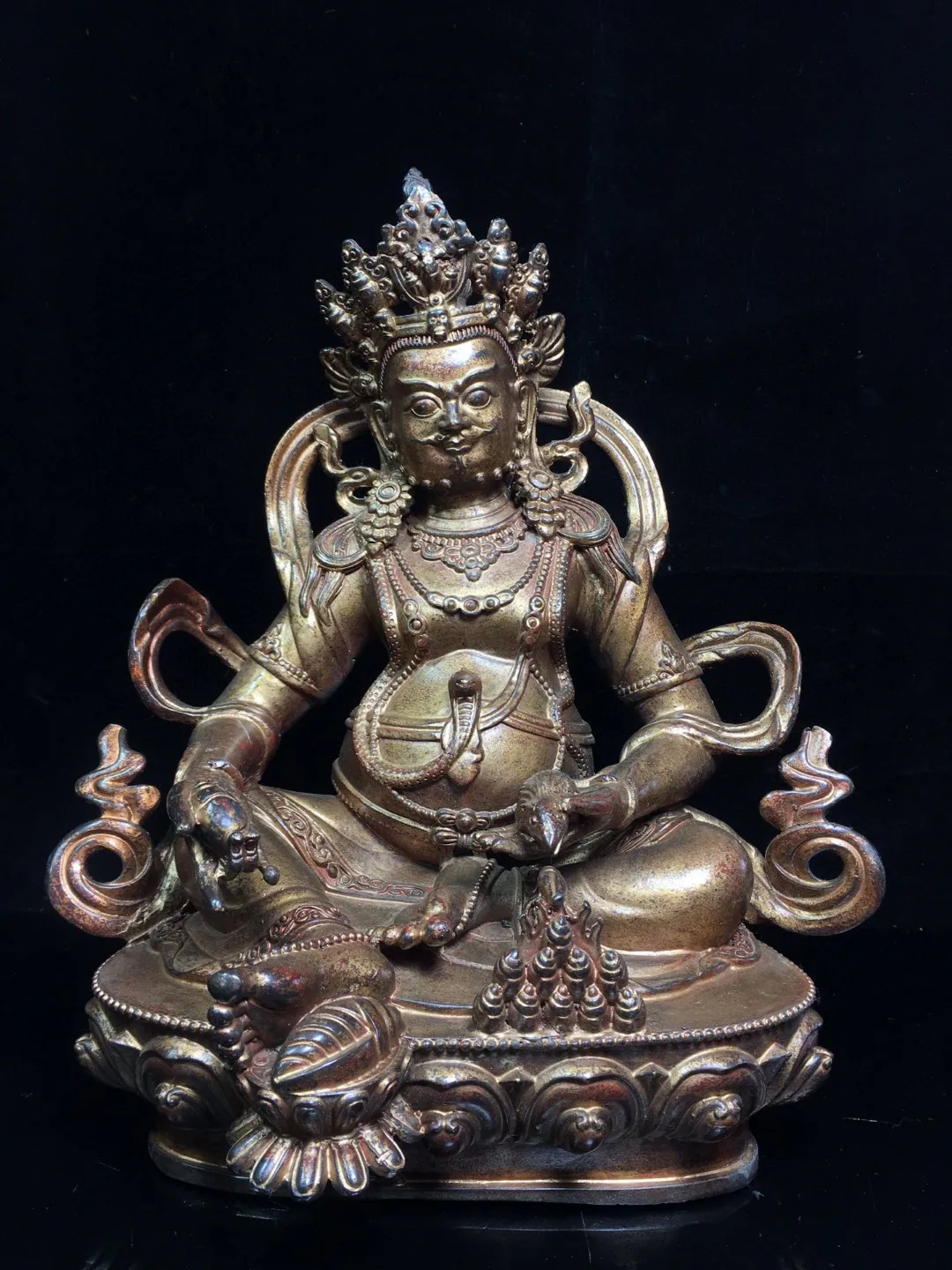 Nepalese Tibetan Old Yellow Copper Mud Gold Pure Copper Wealth God Buddha Statue Decoration Home Buddha Hall Supplies Collection