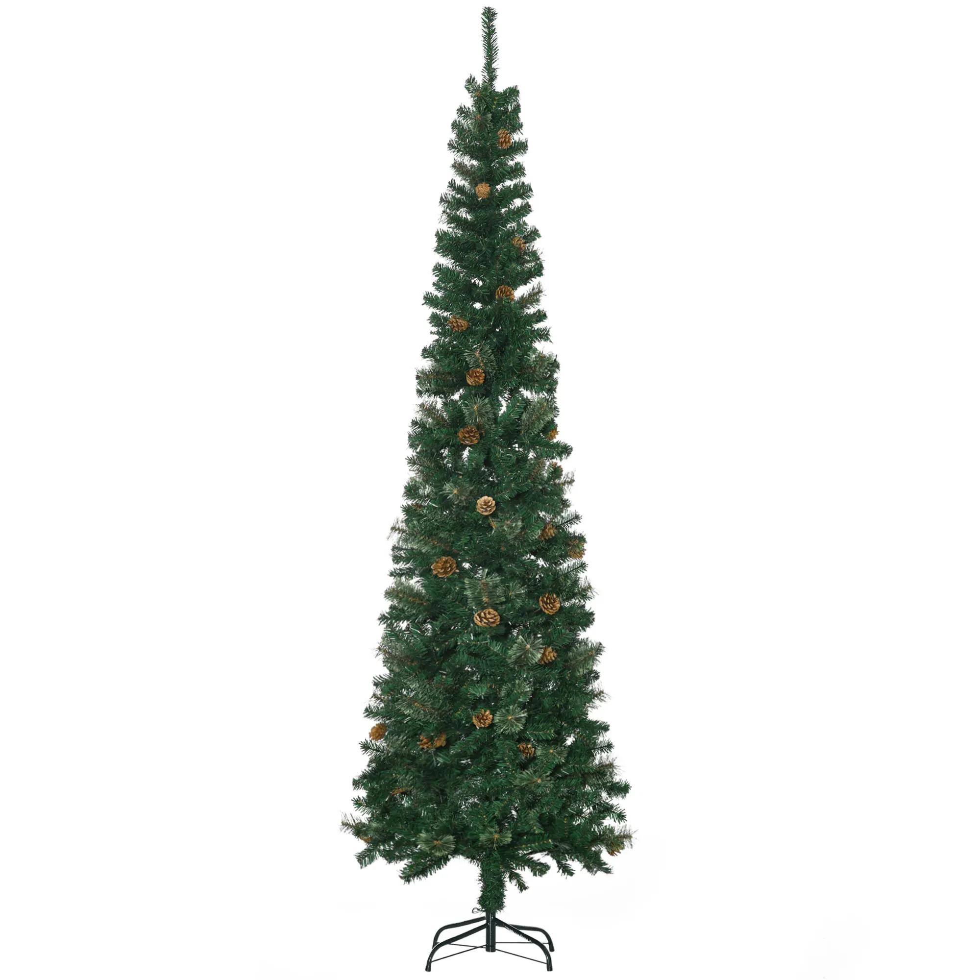 HOMCOM Árbol de Navidad Artificial 225 cm Forma de Lápiz Verde