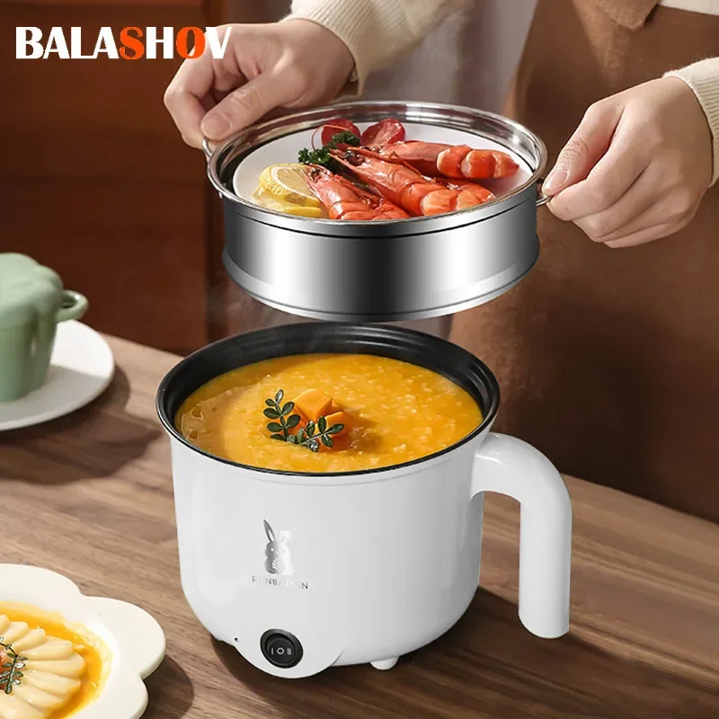 220V Mini Electric Cooker Multi-functional Cooking Pot Non-stick Frying Pan Ramen Dormitory Small Electric Hot Pot Cute Cartoon