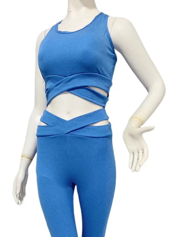 Amber Ladies Yoga Vest High Waist Trousers Sports Elastic Tightening HipEnhancing Exercise with Chest Pad Nine Points Pants