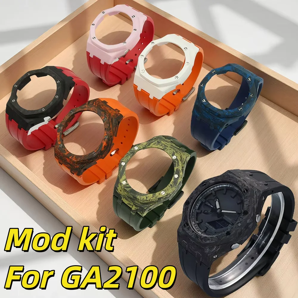 GA2100 Mod kit For Casio Oak GA-B2100 GA-2100 GA B2100 Fiber Carbon Case Fluorine rubber Strap camouflage Bezel FKM Watch band