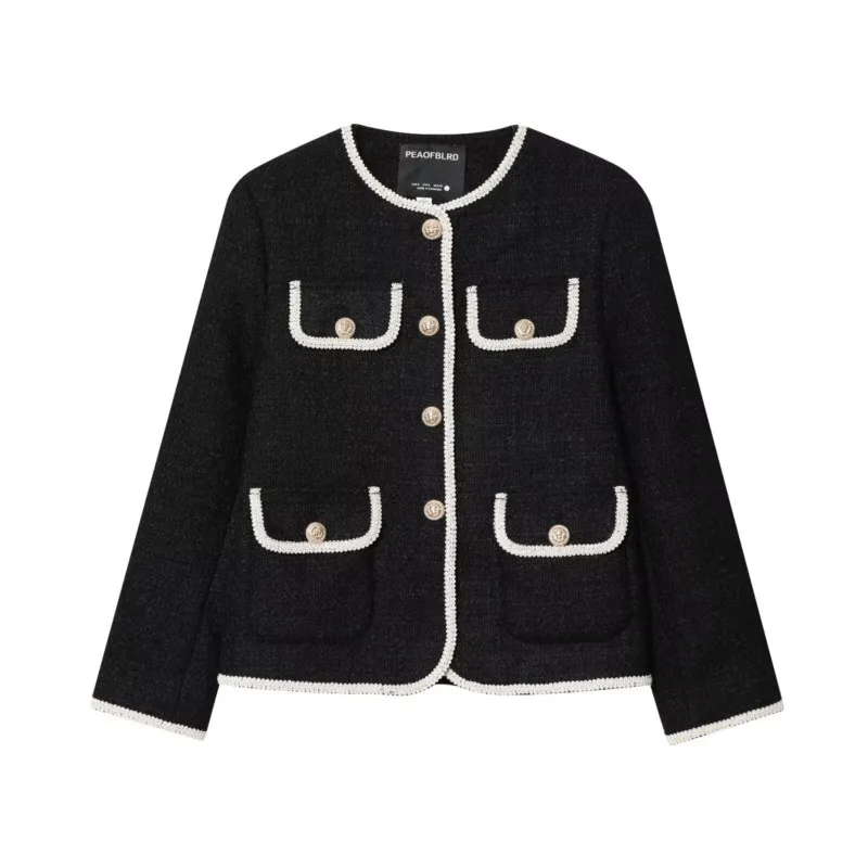 

HipSeam Women Patchwork Jacket Autumn Knitting Women Short Coat With Button Casual Female Jackets O Neck Cardigan
