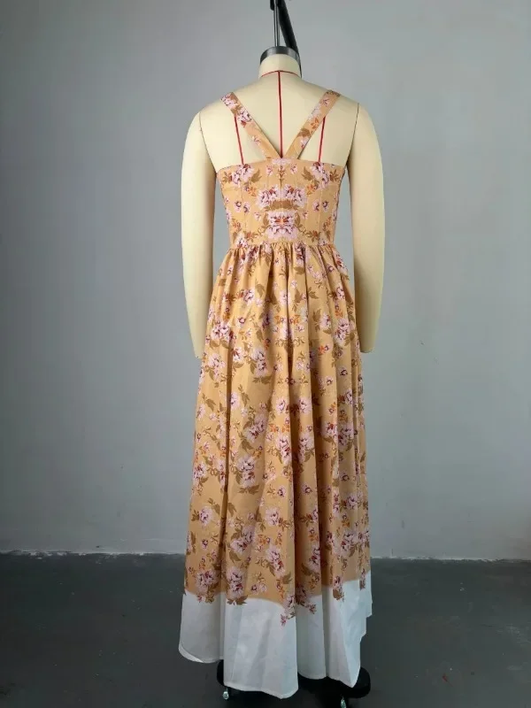 Damska Sukienka Maxi Bez Rękawów na Ramiączkach w Kwiatowy Wzór, Słodka, Długa, Wakacyjna, Plażowa, Wieczorowa, Seksowna, Dziewczęca, Plisowana, na Imprezę, Vestidos