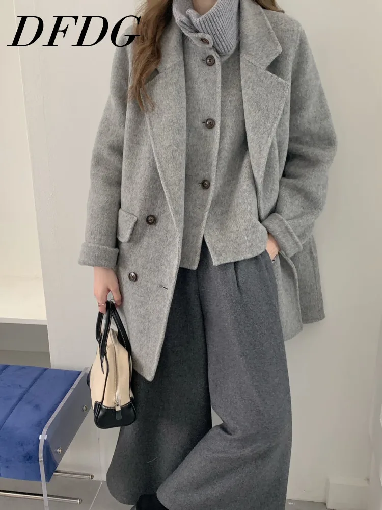 

DFDG Woman's Two-piece Set Including Stand-up Collar Inner Vest Solid-colored Coat 2025 Spring Loose High-quality Short Coat