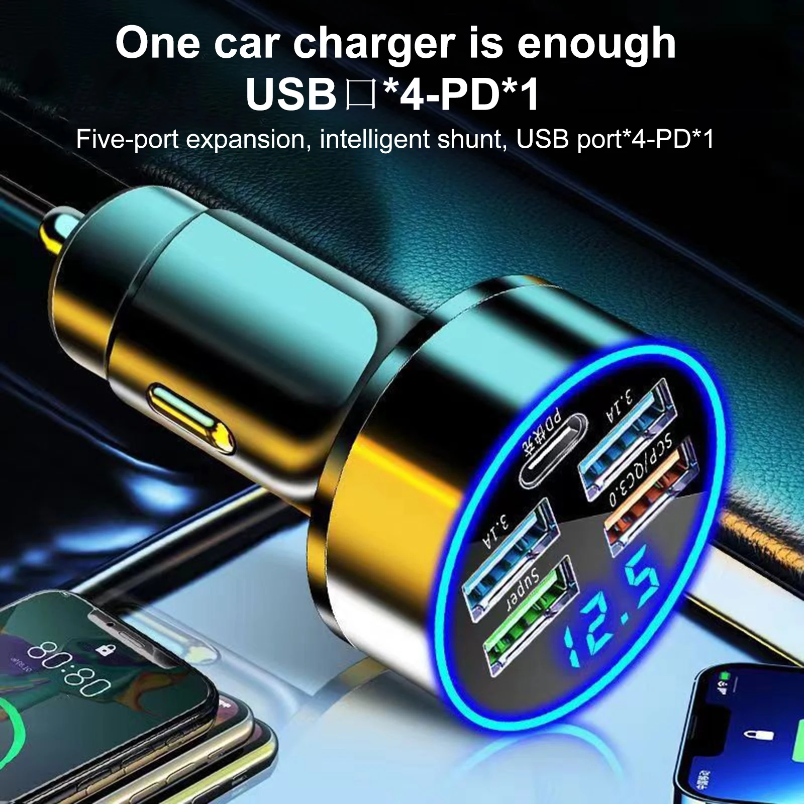 250W LED Car Charger Fast Charging Adapter Type C PD Mini Car Phone Charger For Iphone Samsung Huawei Xiaomi