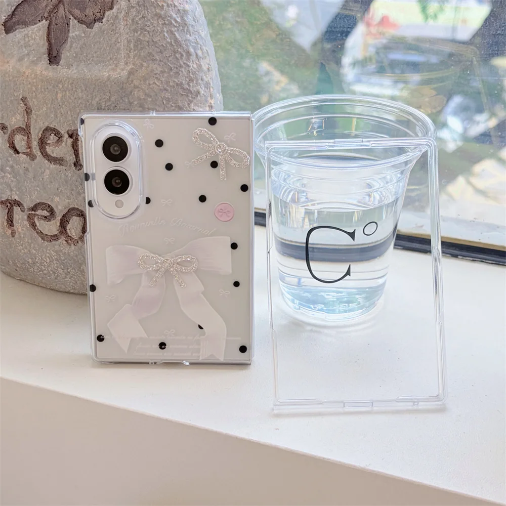 New Cartoon cute polka dots bowknot Phone Case For Samsung Galaxy Z Fold 8 Ultra Z Fold 7 6 5 4 3 Shockproof Cover Chain