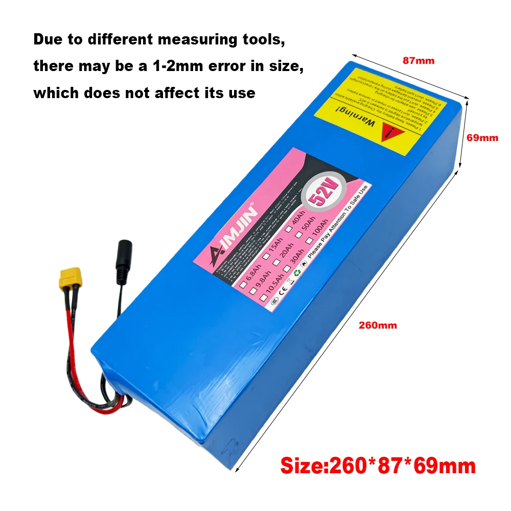 18650 Lithium Battery Pack with BMS for Balance Car,Bike Scooter Tricycle High Capacity 52V 14S4P 15000mah 1500W