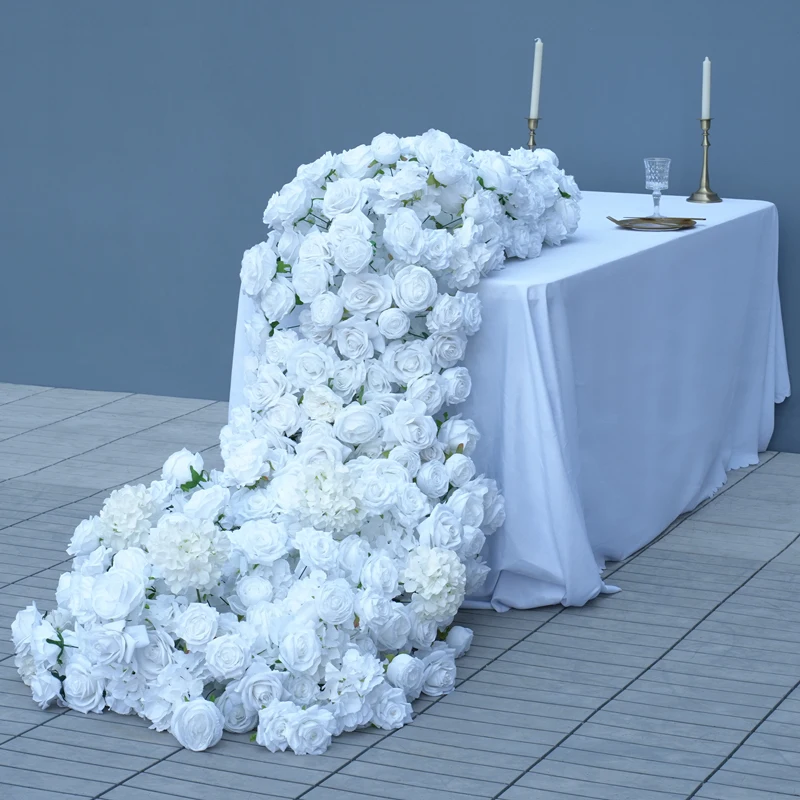 

Pure White Series Rose Flower Row Runner Wedding Reception Table Sofa Floral Arrangement Supplies Window Display Props A875604