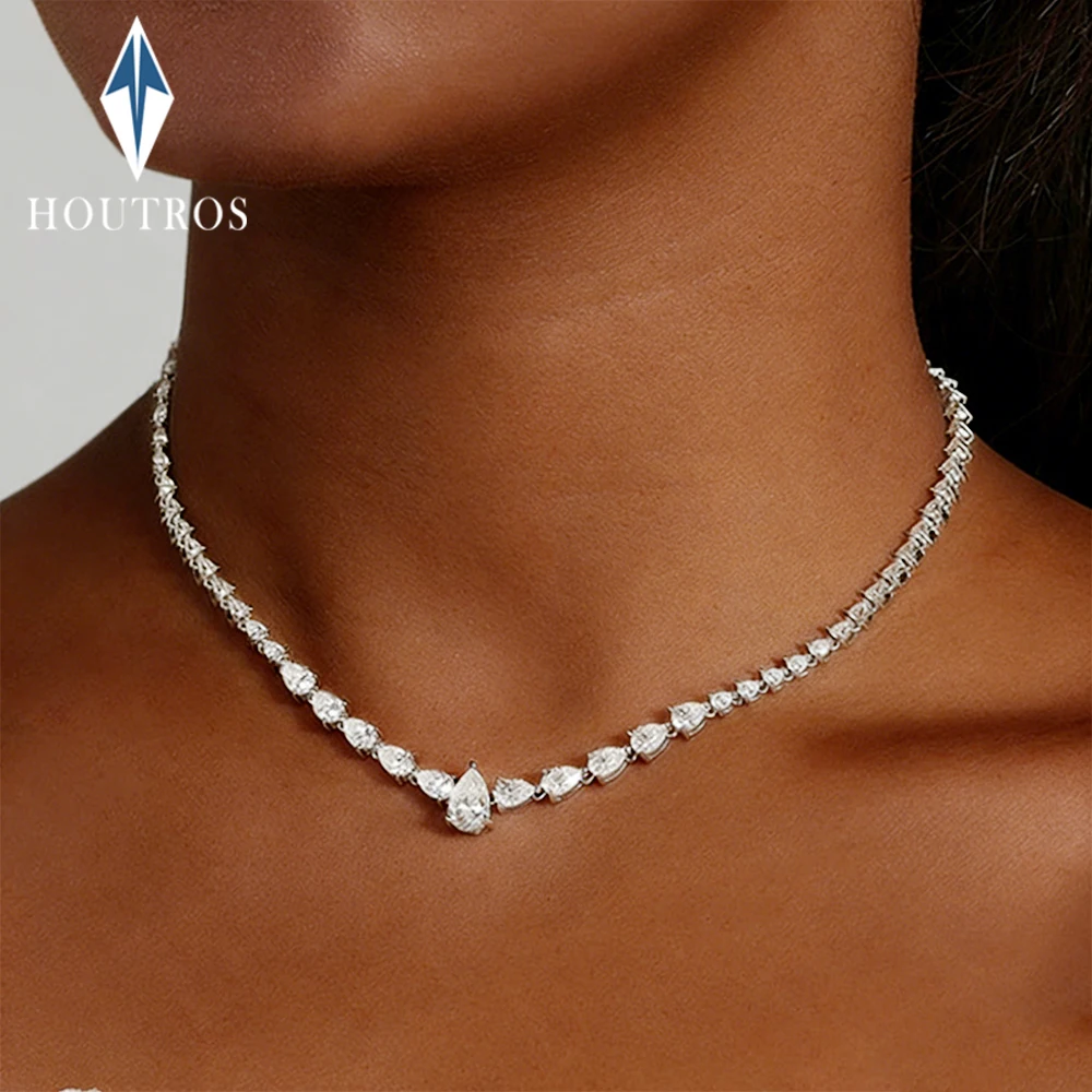 

23.3cttw Pear Cut Full Moissanite Tennis Necklace for Woman 925 Sterling Silver Waterdrop Diamond Necklace Party Wedding Jewelry
