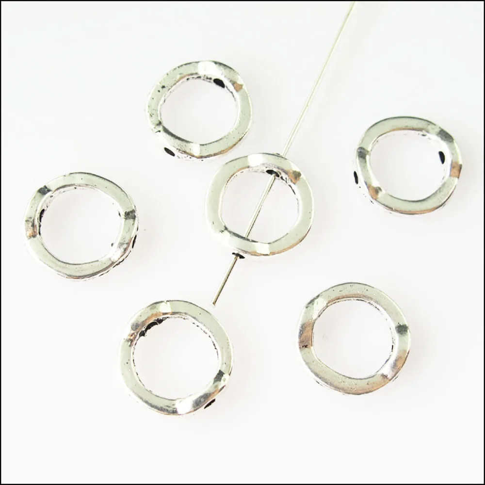 35Pcs Antiqued Silver Color Round Circle Spacer Beads Frame Charms 13mm