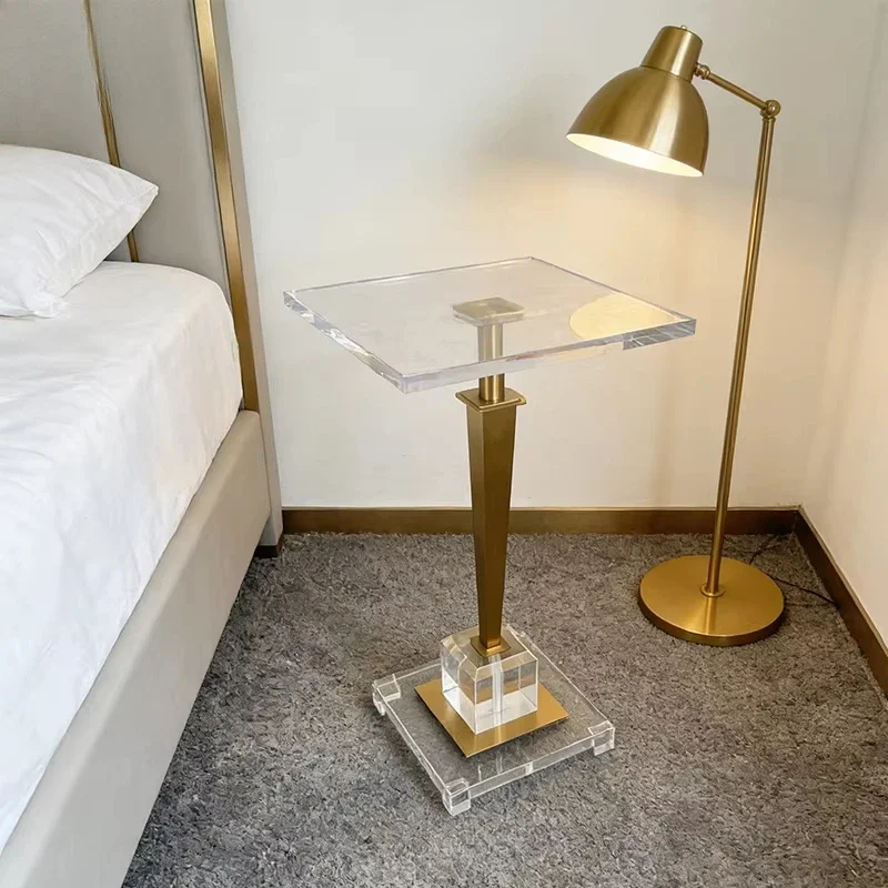 Luxury modern style plexiglass small coffee table household furniture metal acrylic living room side table