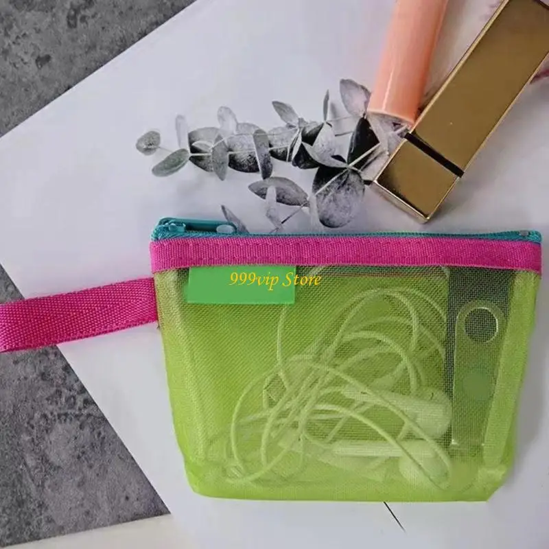 C90C Nylon Mesh Storage Pouches Zippered Closure For Travel Cosmetics Organization