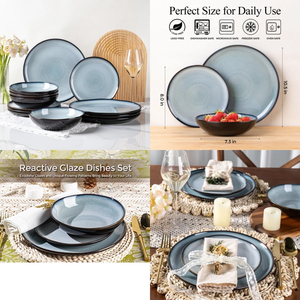 

Ceramic Tableware SetWavy Glaze Ceramic Dinnerware Set for 4 Stoneware Plates and Bowls Modern Tableware