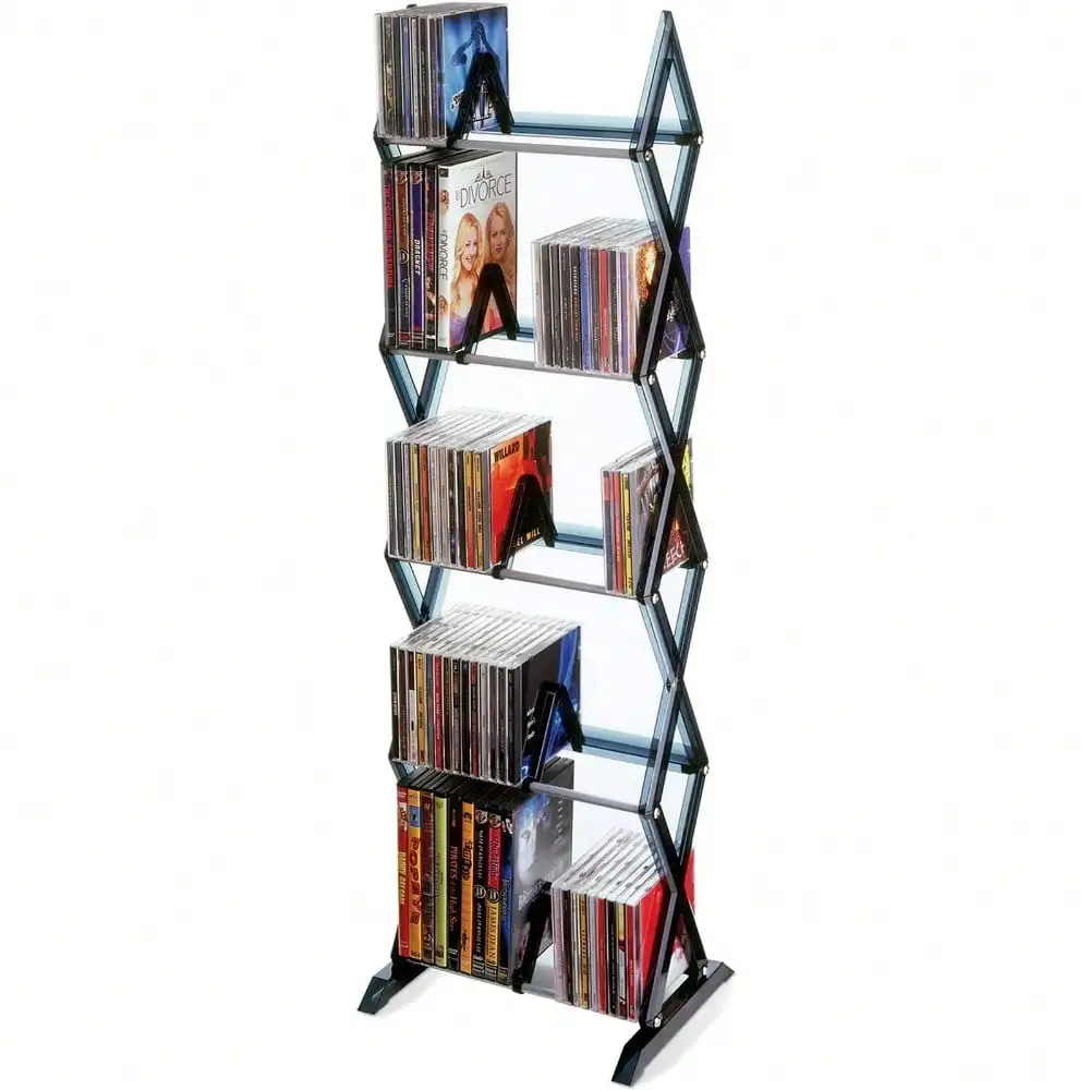 Media Shelf 5 Tier 90 DVD Tower Rack Game 130 CD Display Organizer Stand Holder