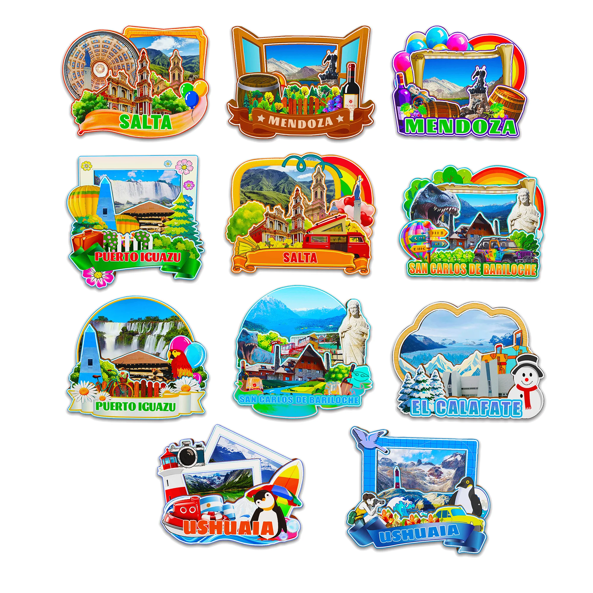 Imanes decorativos para San Carlos De Bariloche El Calafate Ushuaia Puerto Iguazu Salta Mendoza Argentina Recuerdos de viaje