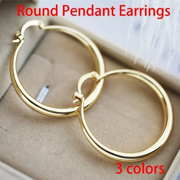 Delysia King Women Trendy Simplicity Alloy Round Birthday Party Hoop Earrings Smooth Surface Banquet Grace Jewellery