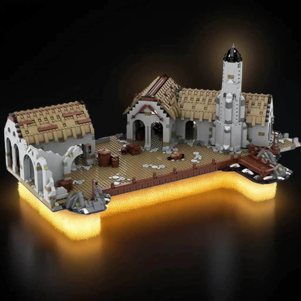

2882Pcs 2Harlond Port MOC with Rohan Longships, Wooden Docks & Cargo Warehouses Education Building Blocks Gift