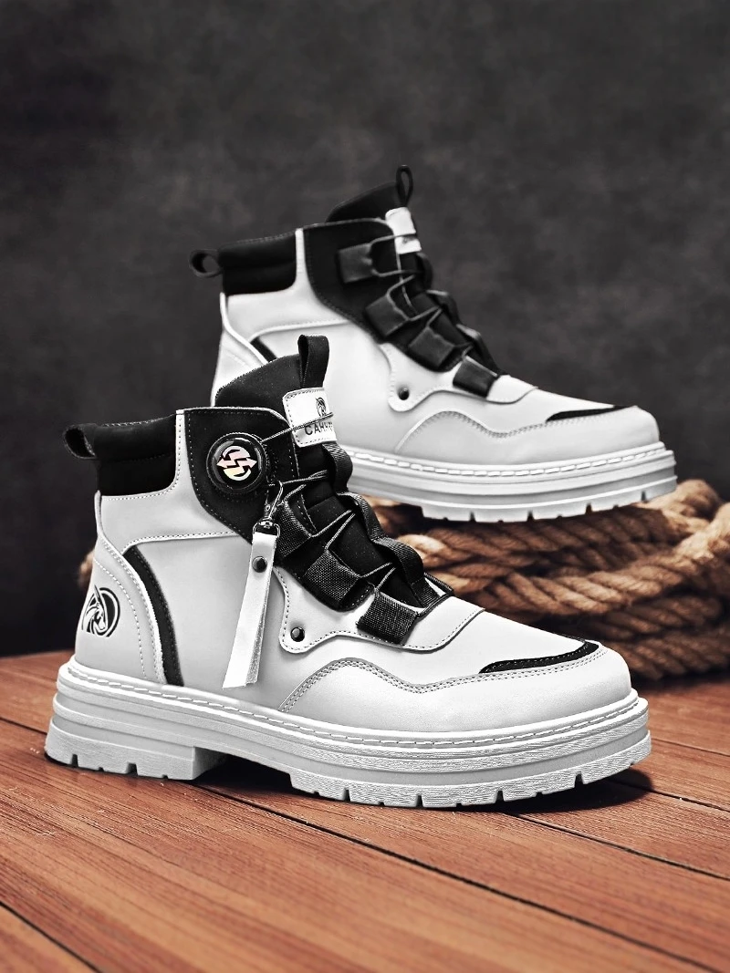 

High-Top Men's Boots Thick Bottom Winter Shoes Leather Surface Sports Heightening British Style Workwear Boots