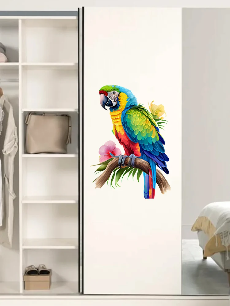 T321#  Hand painted Parrot Wall Sticker Bathroom Toilet Decor Living Room Cabinet Refrigerator Home Decals