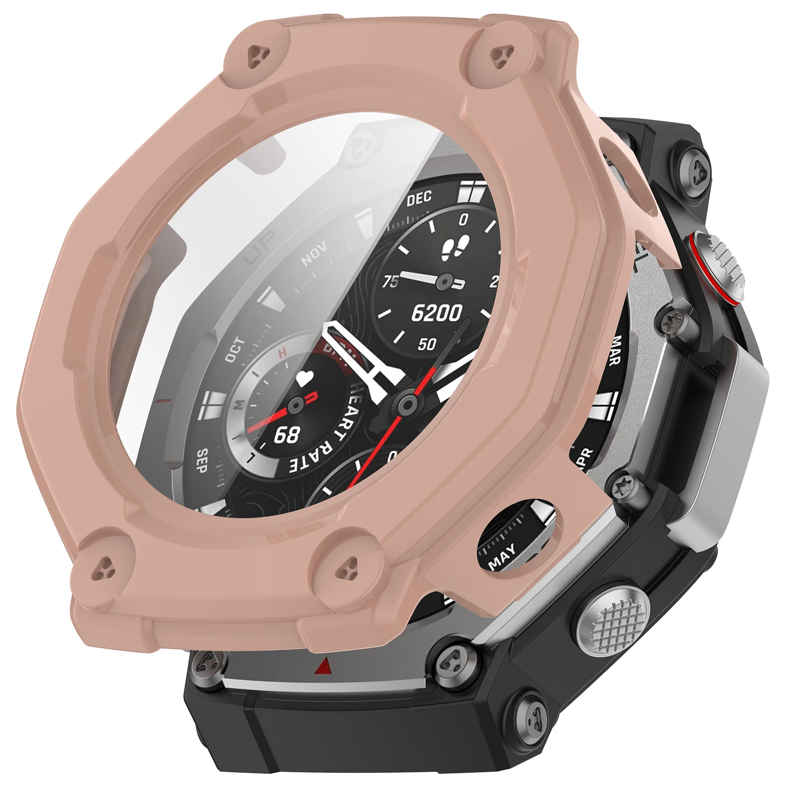 

Чехол для Huami Amazfit T-Rex 3, универсальный чехол для часов из жесткого ПК с пленкой из закаленного стекла - розовый