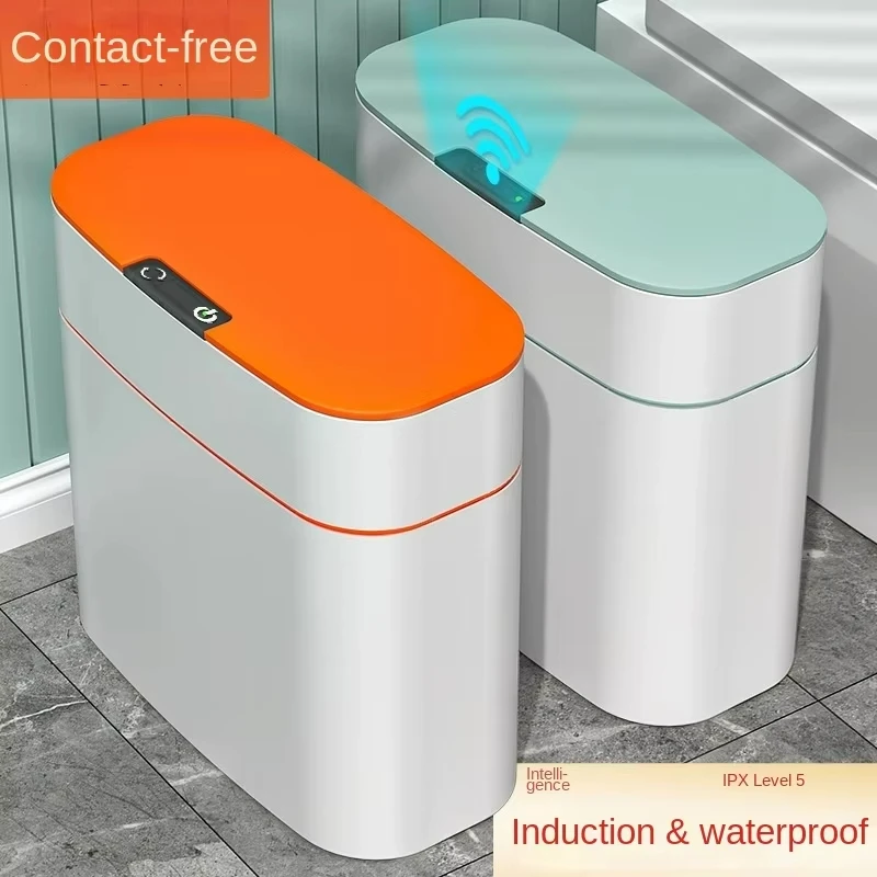 Smart Bathroom Trash Can Automatic Bagging Electronic Trash Can White Touchless Narrow Smart Sensor Garbage Bin Smart Home 16L