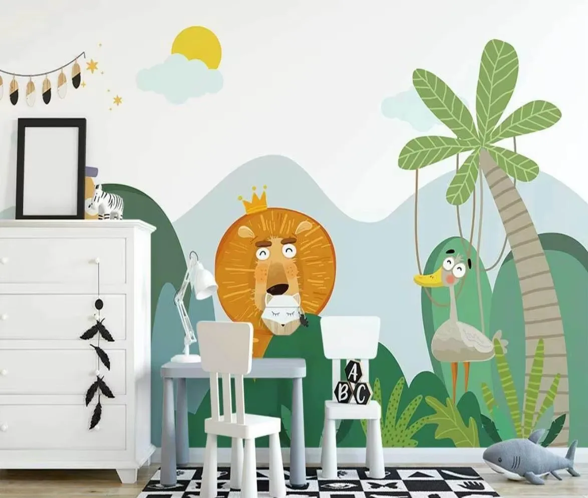 Custom wallpaper cartoon forest small animals children's room background wall home decoration giraffe lion mural 3d wallpaper