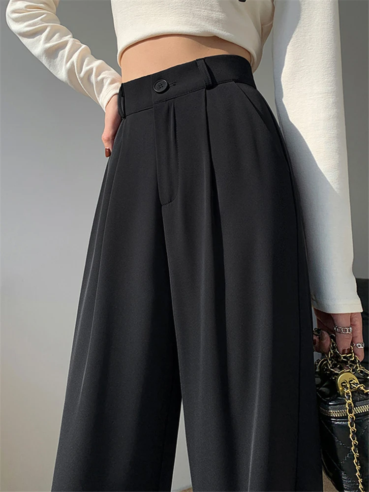 

Spring Summer Solid High Waist Suit Wide Leg Women's Pants 2023 New Black Female Elegant Minimalism Straight Loose Trousers